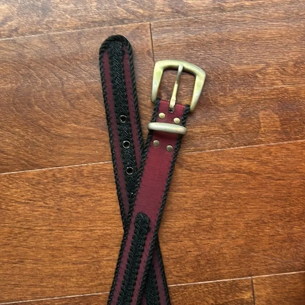 Super Vintage, Super Cool Black and Burgundy Fabric and Ribbon Belt, Size Small